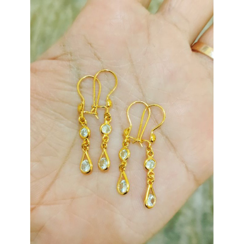 ANTING DEWASA PANJANG PERAK 925 LAPIS EMAS 24K WARNA GOLD