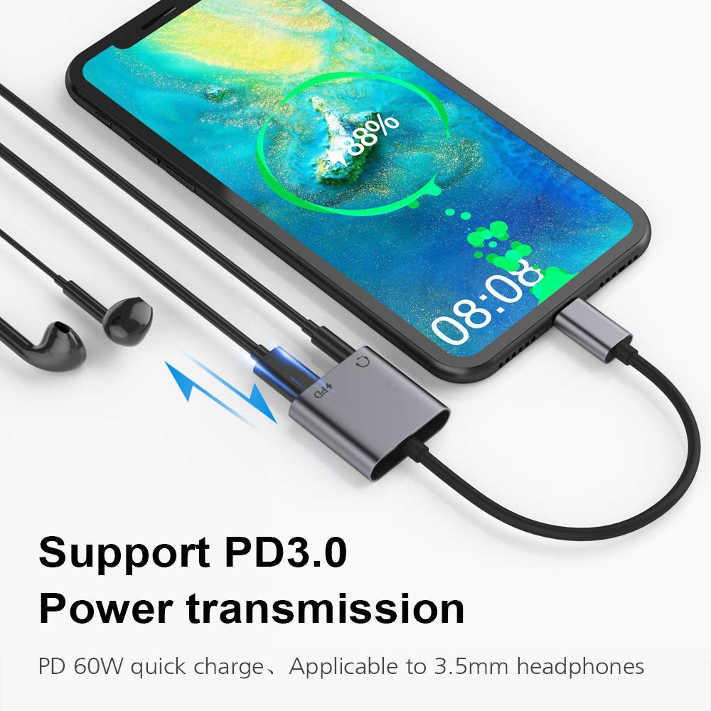 Enhanced Adaptor 2 in 1 Hi Res DAC Type C To 3.5mm With PD Fast Charge