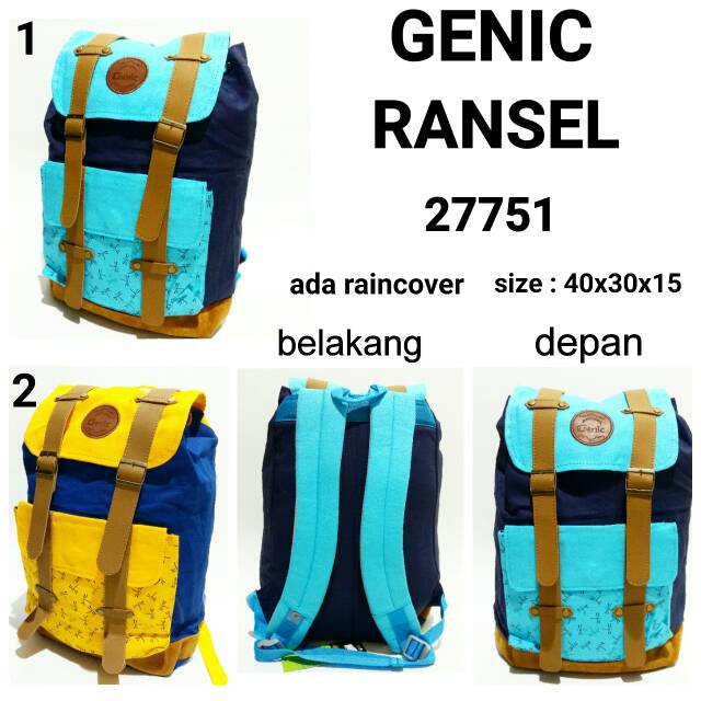 Tas sekolah ransel backpack wanita genic 27751 tas punggung murah warna biru dan kuning