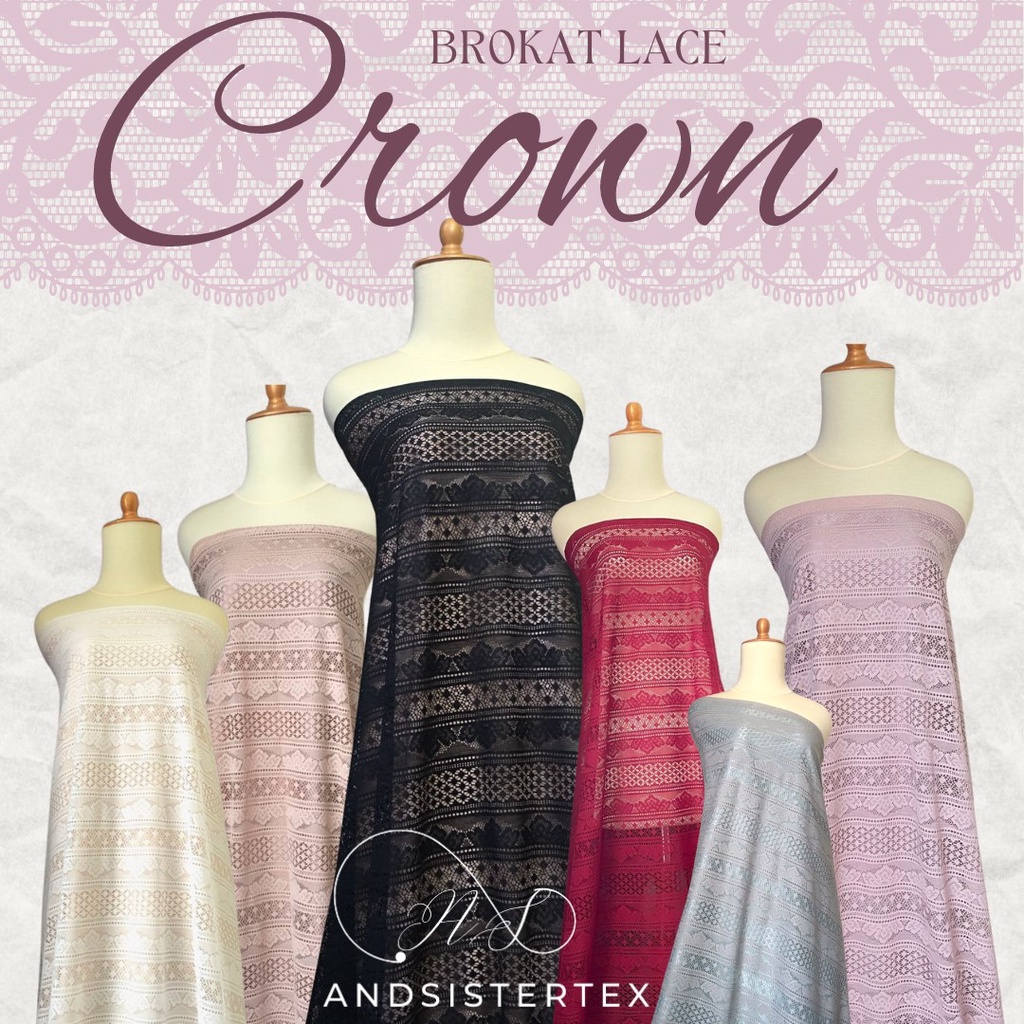 Kain Brokat Lace Crown Lavender Coksu Hitam Dusty Purple