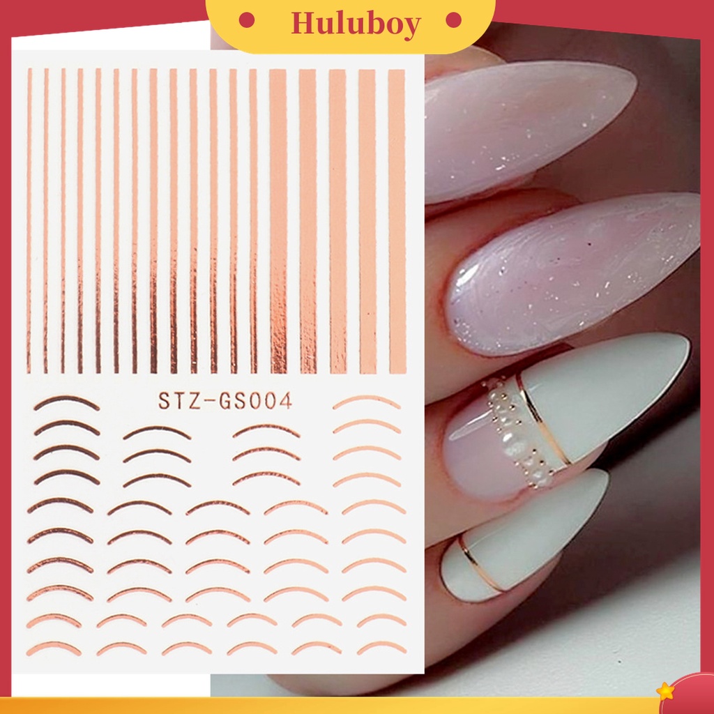 Huluboy Huluboy♡ Strip Kuku 3D Bentuk Setengah Bulan Warna Rose Gold Untuk Manicure Wanita