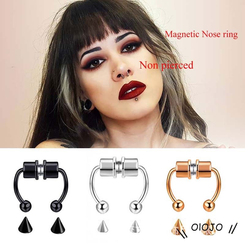 1PCS Tindik Cincin Hidung Palsu Mode Baja Tahan Karat Septum Magnetik U Bahan Cincin Tindik Hidung Non Piercing Nose Ring Unisex