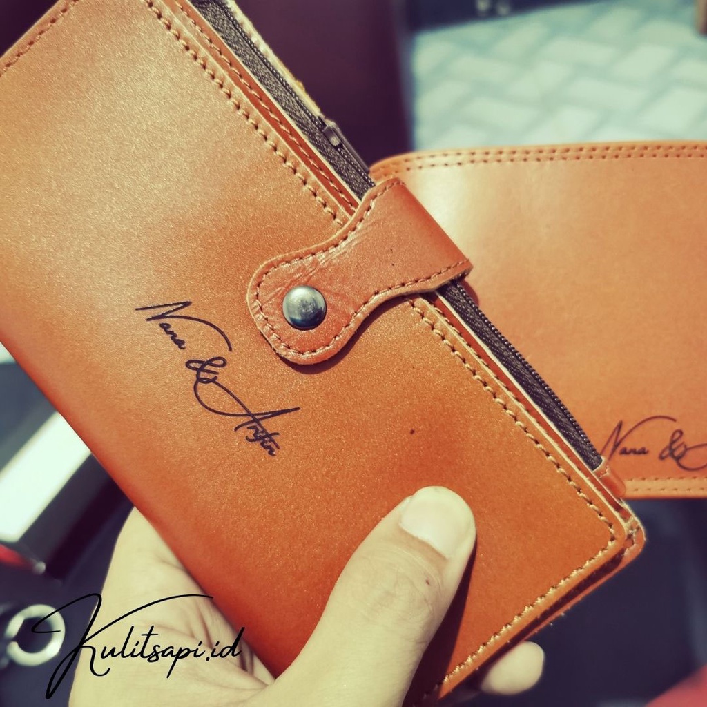 Dompet couple  kulit asli panjang kancing ada resleting