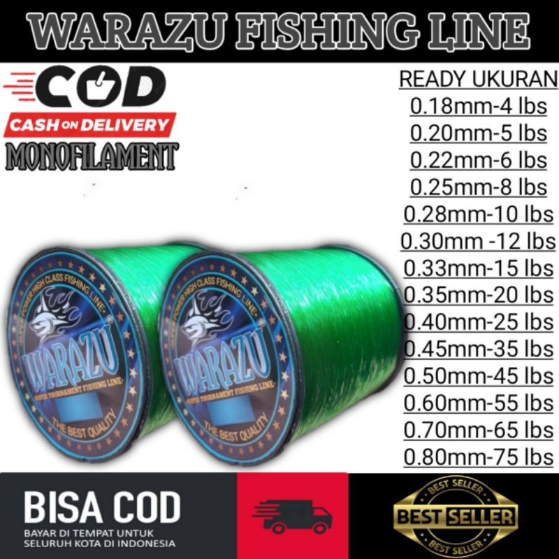 WARAZU FISHING LINE WARNA HIJAU MUDA bisa COD (SENAR PANCING ANTI KRITING,ELASTIS,KUAT,TAHAN GESEKAN