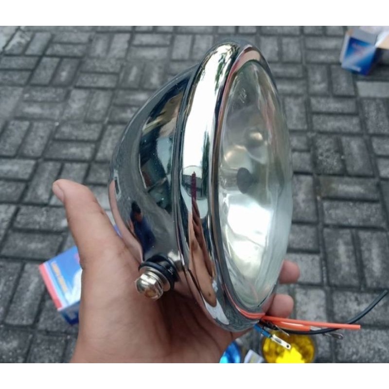 reflektor lampu pesek cb vixion rxking gl megapro tiger herex / lampu depan h4 batok chrome kaca ben
