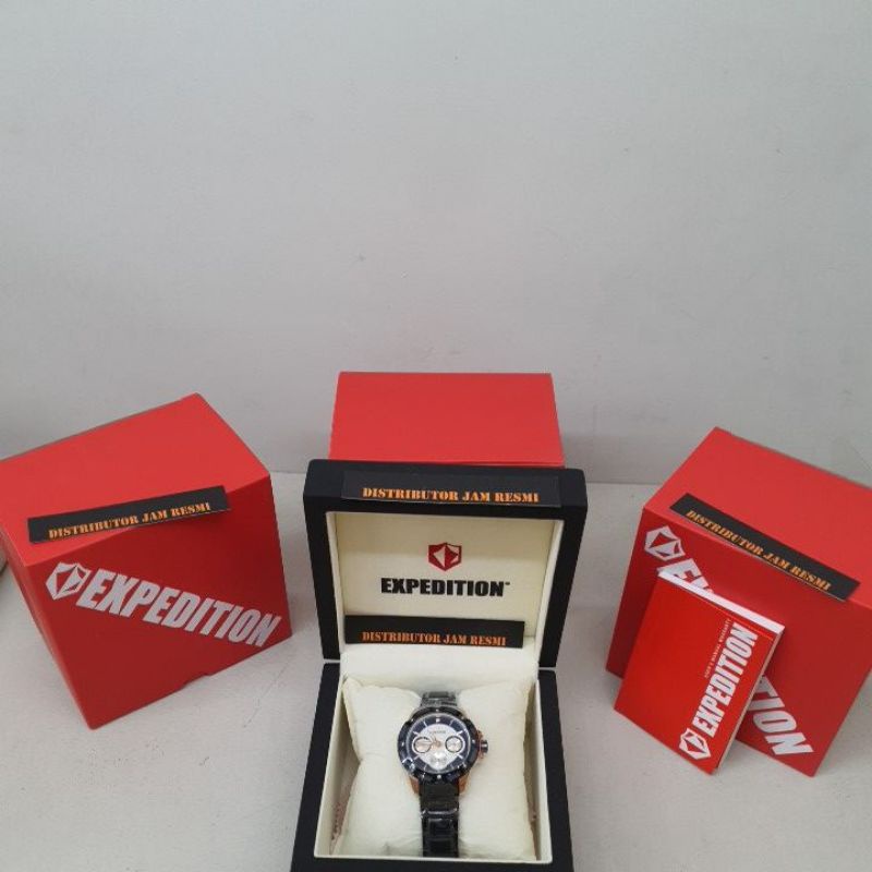 Jam Tangan Wanita Expedition E6760B W 6760 B E6760 B E 6760B Rose Gold Blue Dial White Stainless