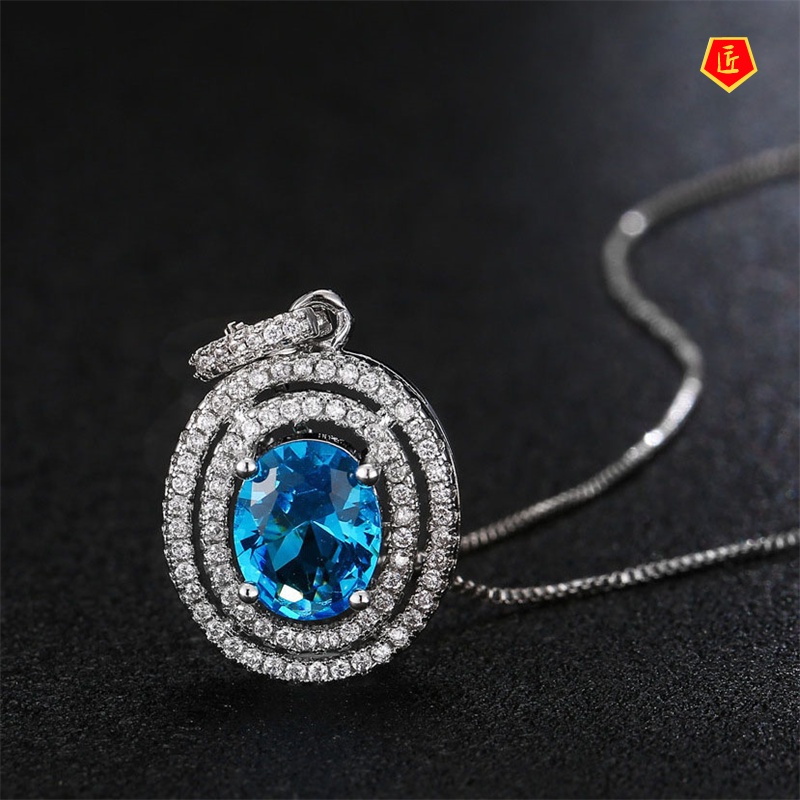 [Ready Stock]Creative European and American Fashion Platinum Oval Zircon Pendant