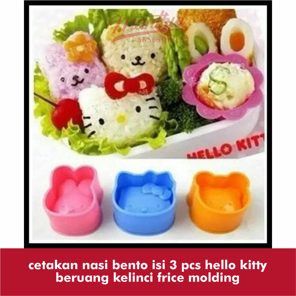 cetakan nasi bento isi 3 pcs hello kitty beruang kelinci frice molding