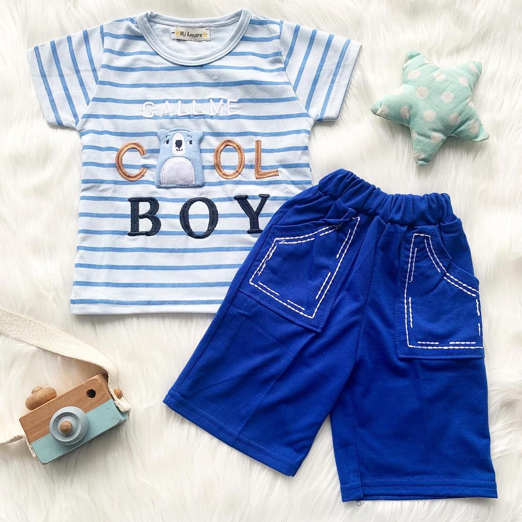 setelan anak laki laki kaos rumah adem set shirt 1-7 tahun COOL BOY short pants set