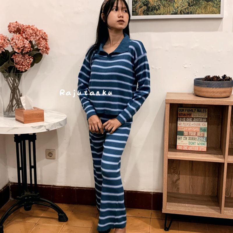 NACITA ONE SET KULOT DAN BLOUSE RAJUT STRIP GARIS GARIS