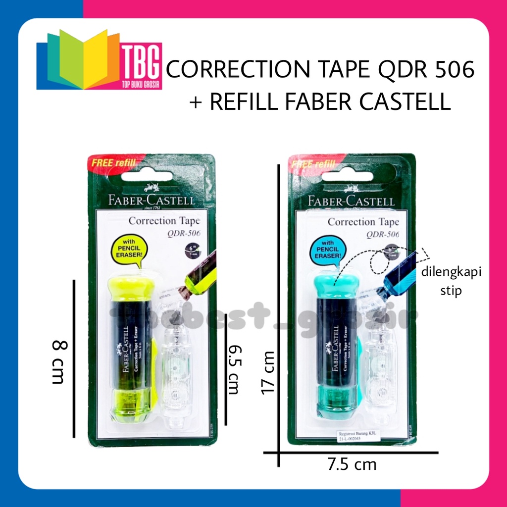 

1 PCS CORRECTION TAPE QDR 506 BRL+ RFL FABER CASTELL - TIP TIPE X KERING KERTAS PITA