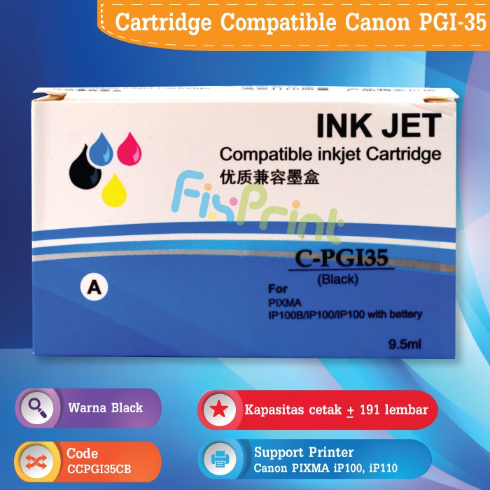 Cartridge Tinta Compatible Canon Black  PGI-35 PGI35 PGI 35 C-PGI35 PG35 PG 35 Plus Chip