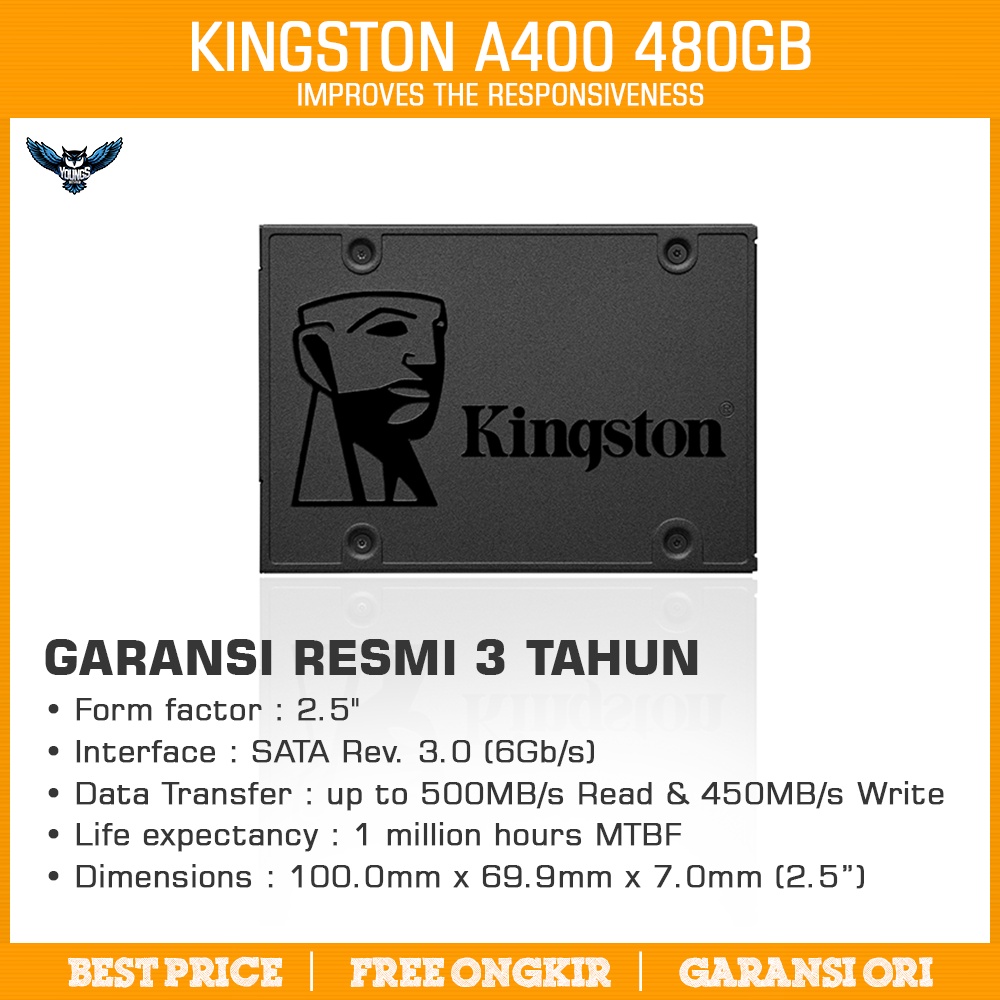 SSD KINGSTON A400 480GB - Resmi 2.5&quot; 3D Nand Sata3 6Gb/s 480 GB