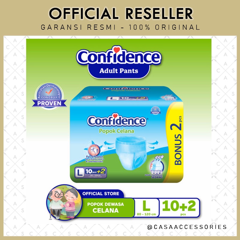 Confidence Popok Celana Dewasa Adult Diaper Medium Flow Size L - 10Pcs + 2Pcs