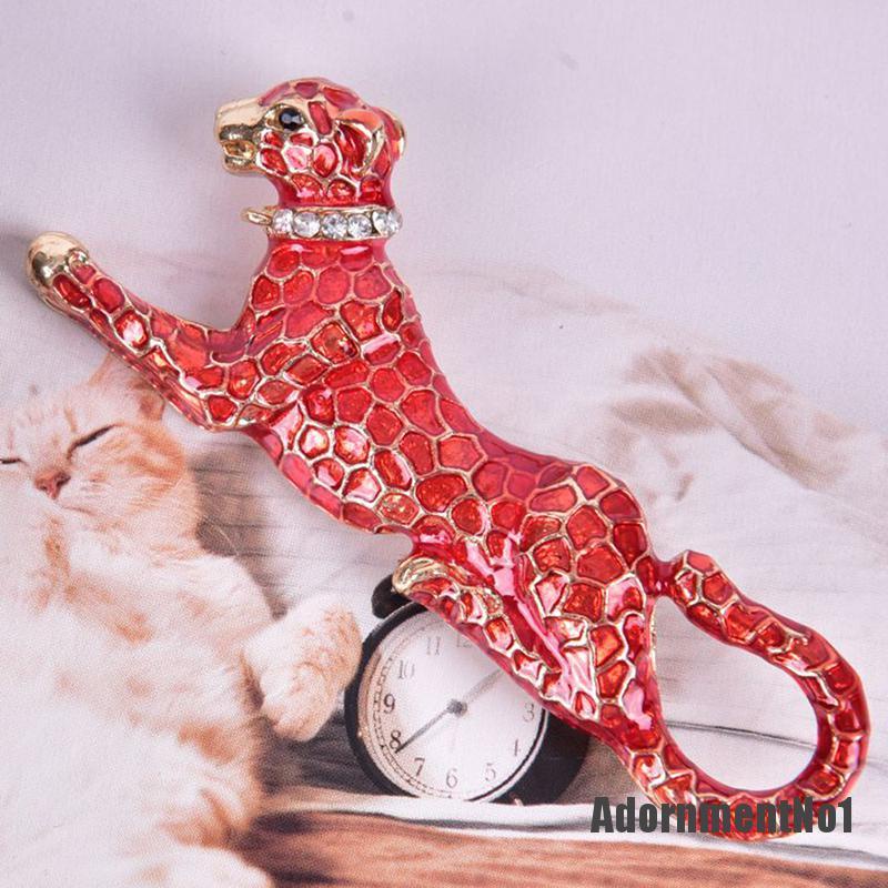 (Adornmentno1) Bros Pin Desain Leopard Merah Hias Kristal Untuk Wanita