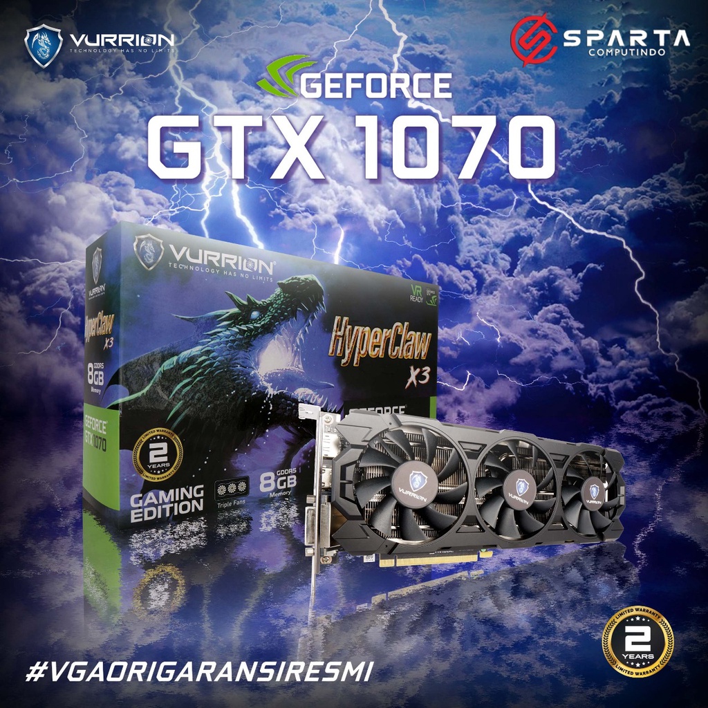 VGA Card Nvidia Geforce GTX 1070 8GB GDDR5 Vurrion Hyper Claw X3