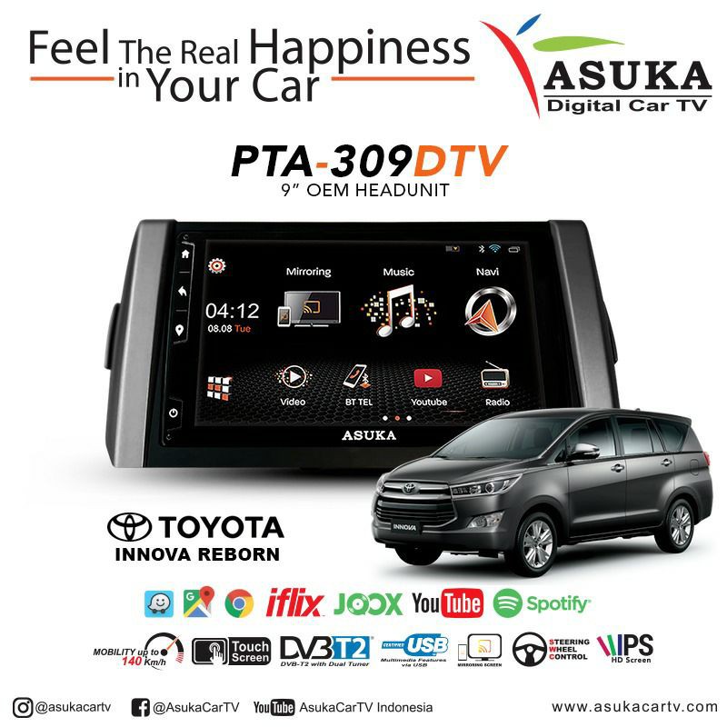 Head unit oem Innova - tv android toyota Innova reborn - tv android asuka pta309 9 inch