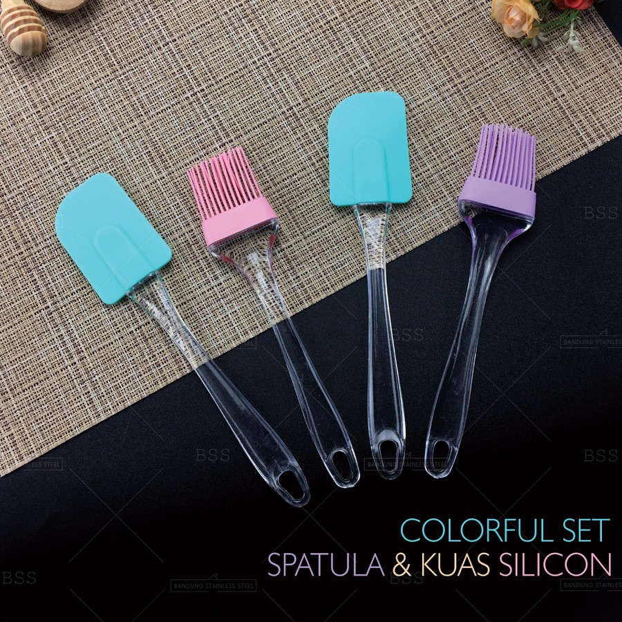 Set Spatula Kuas Silicon Brusher Warna Random Adonan Rujak Oles Mentega Kue Murah