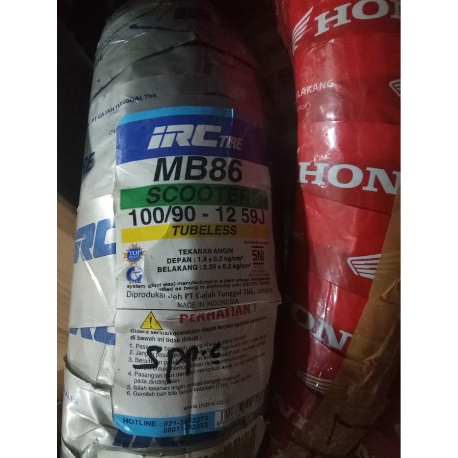Ban IRC 100/90-12 MB86 UX E-37 Tubeless KSR, New Scoopy, Kymco, Vespa