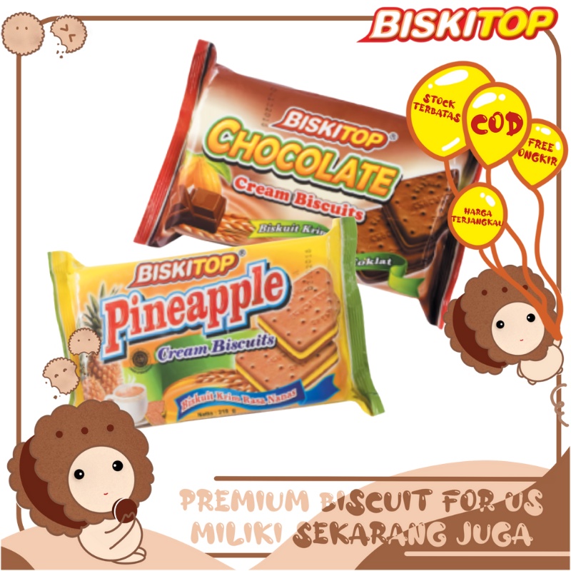 

BISKITOP - CREAM 24 218gr Biskuit Kue Kering Anak Dewasa Enak Renyah Biscuit Rasa Coklat Nanas