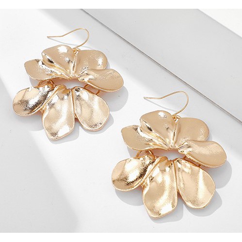 LRC Anting Gantung  Fashion Golden Alloy Large Flower Petal Earrings D64409