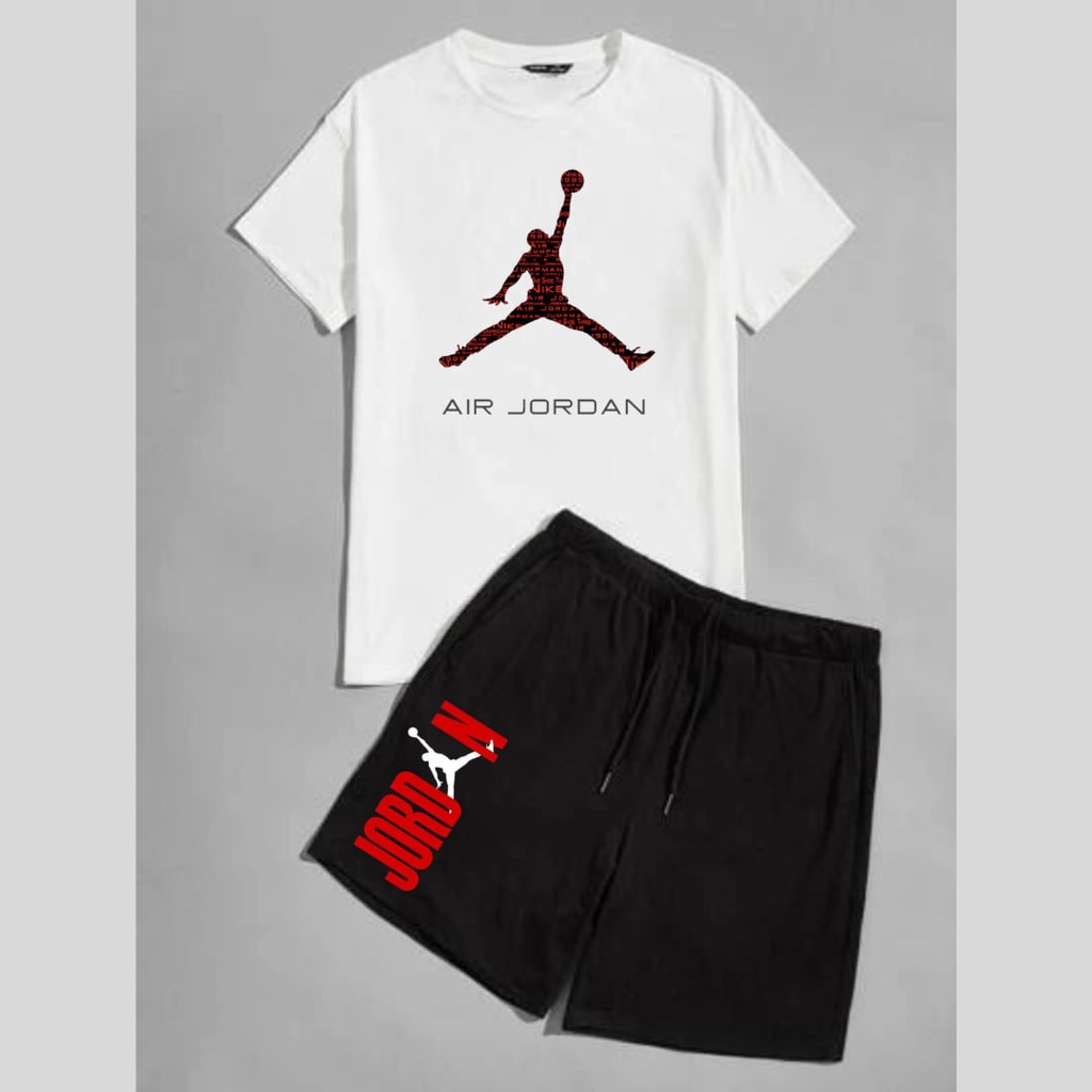 Clothing May -  1 Set Kaos Boxer Air Jordan 1 Set One Set Oneset Satu Pasang Satu Setel Fashion Sepasang Kaos Koas Set Boxer Distro Kekinin T Shirt Tshirt T-Shirt Premium Murah Unisex Sablon Dtf Murah Celana Pria Pendek Tali Kolor Bokser