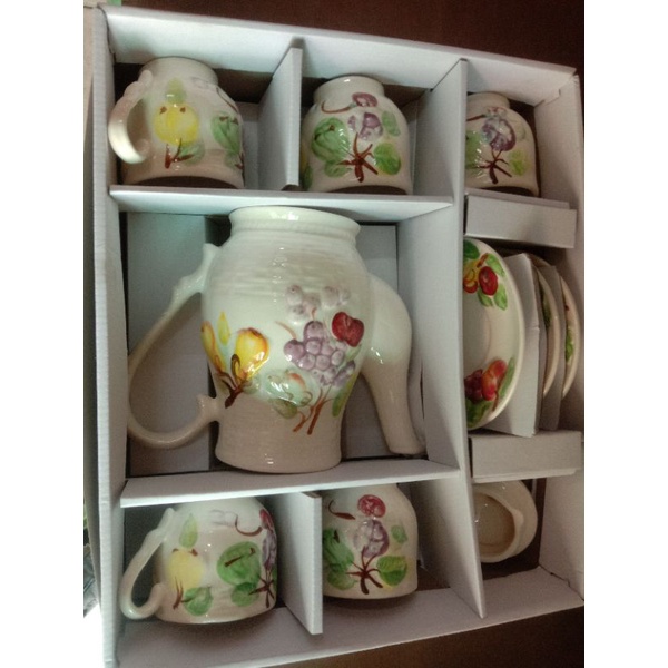 Coffee n tea set keramik motif timbul anggur/nanas/pisang/classic 12 pcs