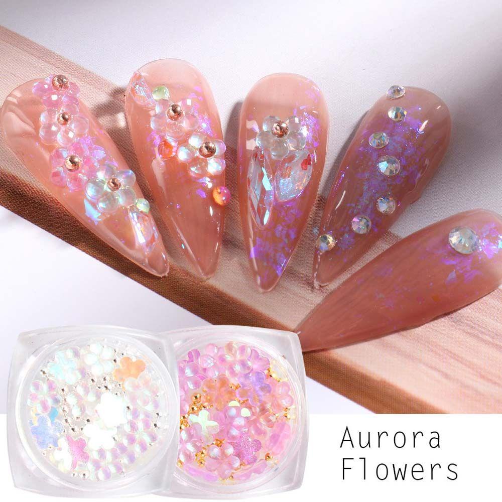 NEEDWAY Dekorasi Nail Art 3D Campur Elegan Charm Aurora Flower Hiasan Kuku DIY