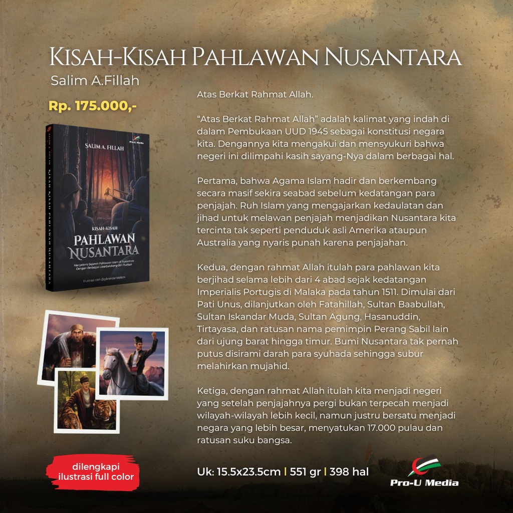 Buku Kisah-Kisah Pahlawan Nusantara - Salim A. Fillah - Pro U Media 100% Original