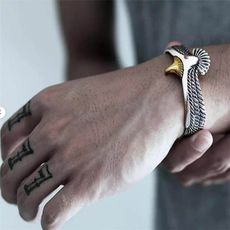 Gelang Model Terbuka Adjustable Desain Elang Terbang Gaya Retro Rock Untuk Pria