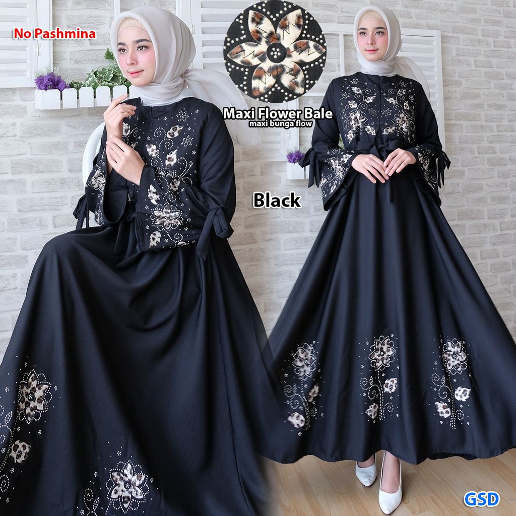 syari muslim wanita busui /gamis baletoli sablon mute/maxi dress muslim kekinian/MAXI FLOWER BALE