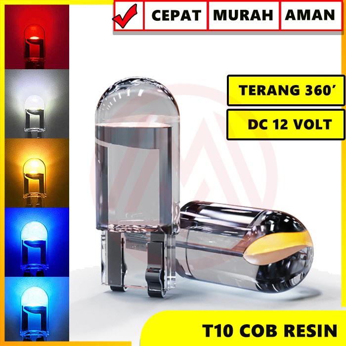 Lampu LED T10 Bulb 360 Sepasang 2 Pcs COB Kaca Kristal Resin Senja Sein Speedometer Plat Mobil Motor Universal