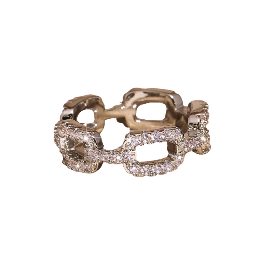 Hu Hu Hu Hu Hu Alat Bantu Pasang Kacamata♡ Cincin Rantai Tembaga Desain Geometri Hias Berlian Imitasi Untuk Wanita