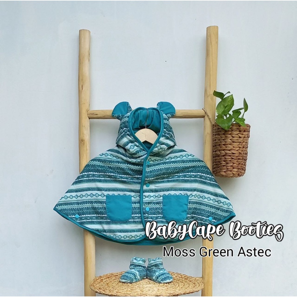 Paket kado Baby Cape Booties Babycape Cuddle Me Set Bayi Jaket Bayi Sepatu CuddleMe-Mozz Green Azttec