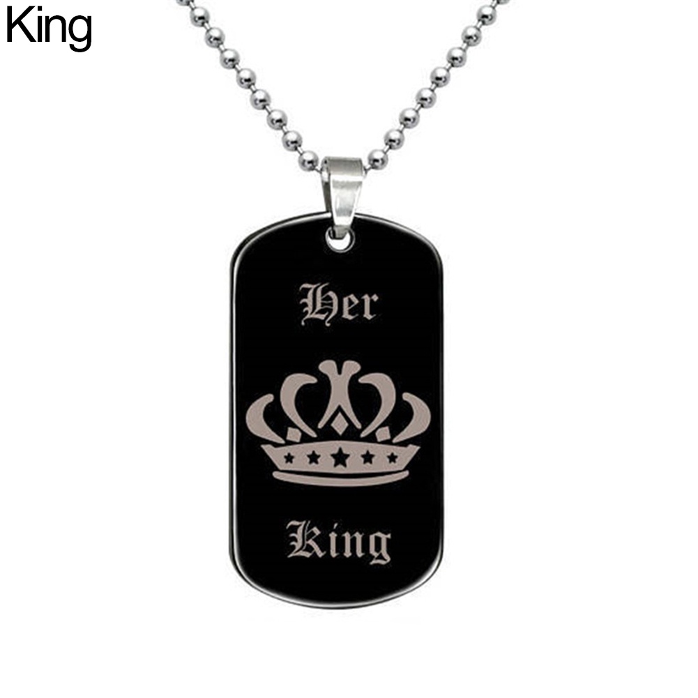 Hu Hu Hu Hu Hu Alat Bantu Pasang Kacamata♡ Kalung Rantai Liontin Dog Tag Motif Tulisan Her King His Queen Untuk Pasanganpriawanita