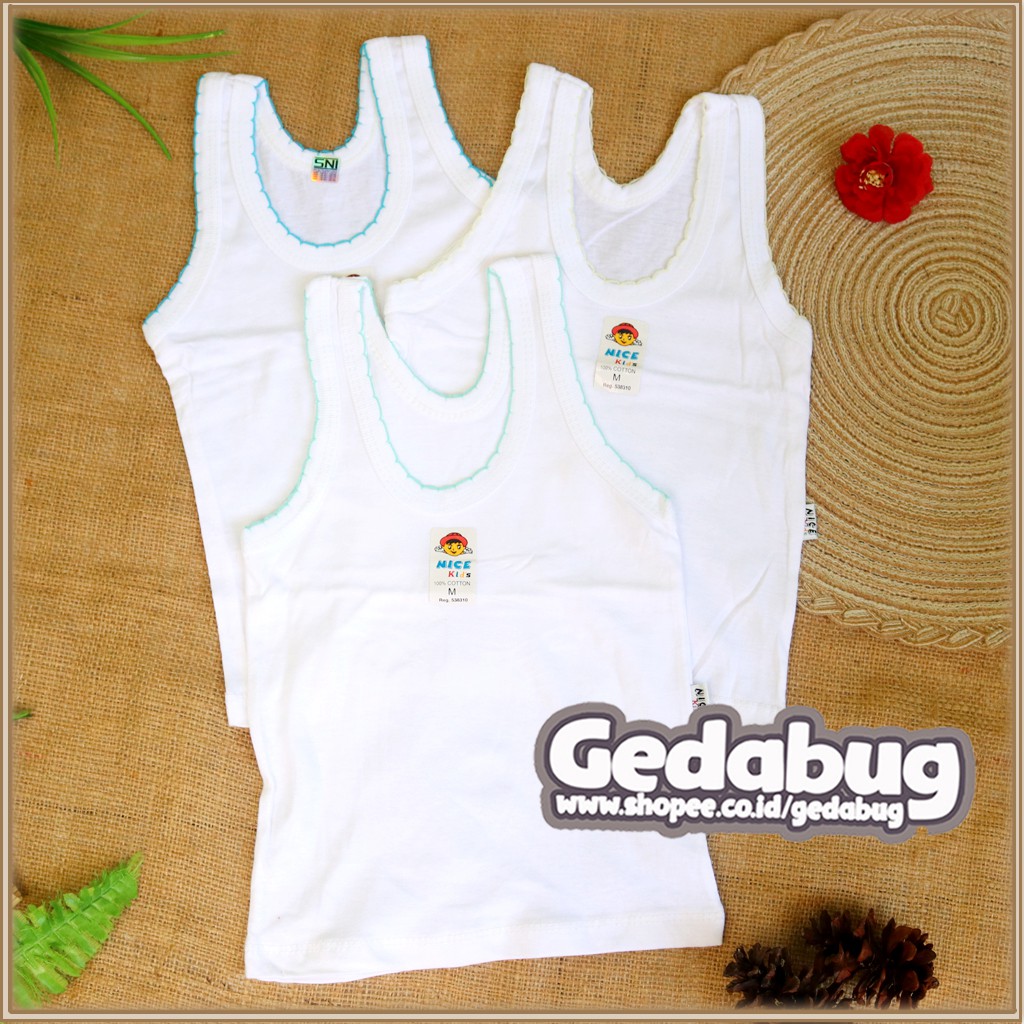 3 Pcs - Singlet Anak NICE Kids | Kaos dalem Polos warna dasar Putih | Gedabug