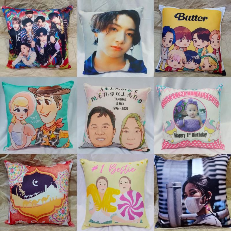 Bantal Custom Foto 2 sisi ukuran 40x40, 30x30, 40x30, 48x32. 2sisi