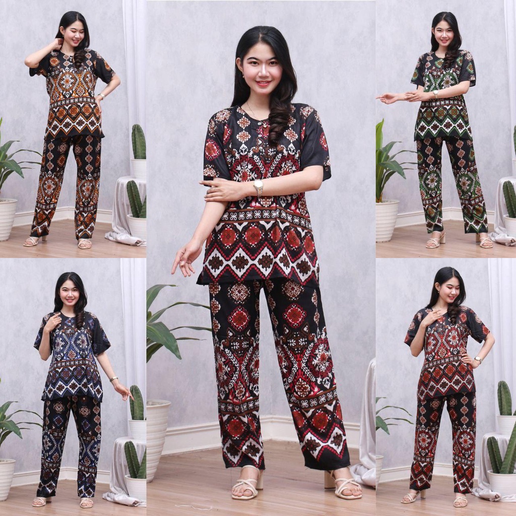 Setelan cp elmo baju tidur batik motif grosir murah piyama fashion wanita pakaian modern tanah abang