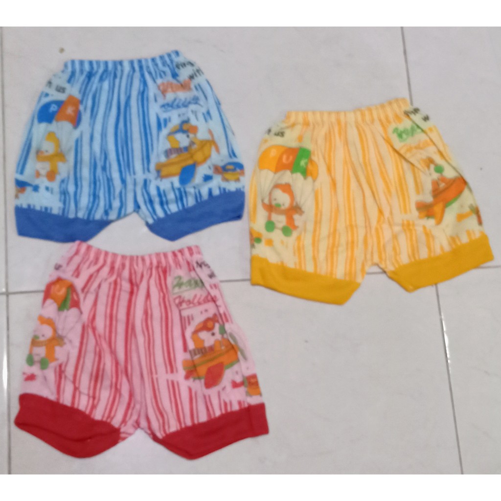 12pc celana pendek bayi warna motif salur grosir