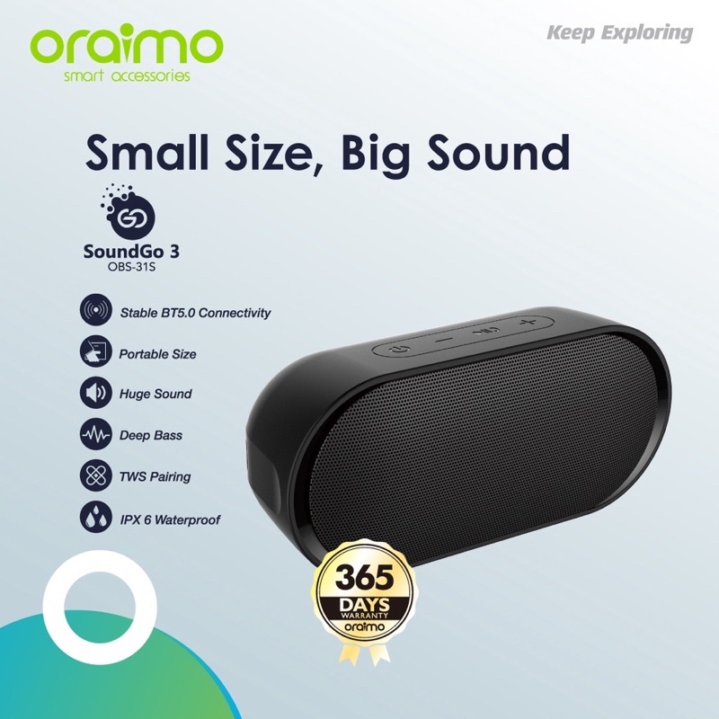 Oraimo OBS-31S Speaker Bluetooth 5.0 TWS Wireless Portable Ultra Bass - Garansi Resmi 1 Tahun