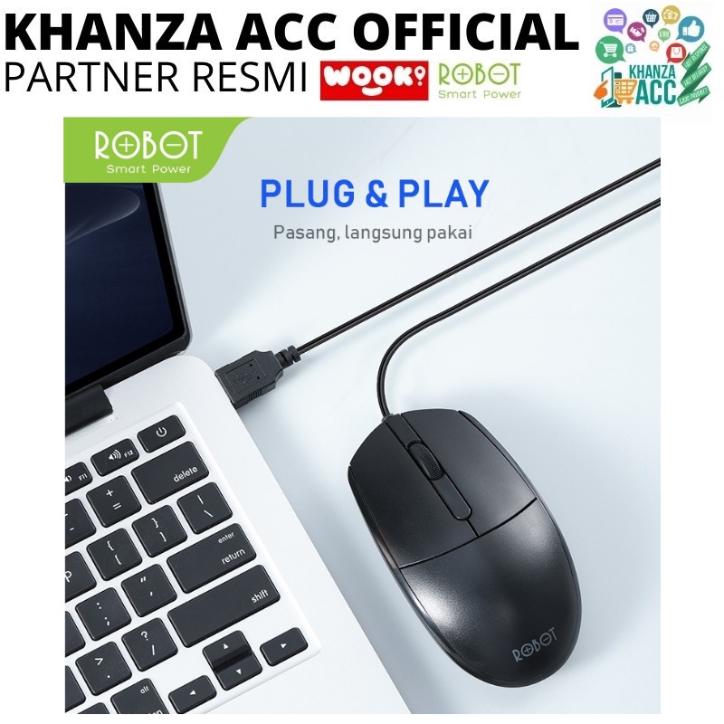 KHANZAACC ROBOT M120 Office Mouse Wired 1000 DPI Ergonomic Design with Anti-Slip Scroll Wheel