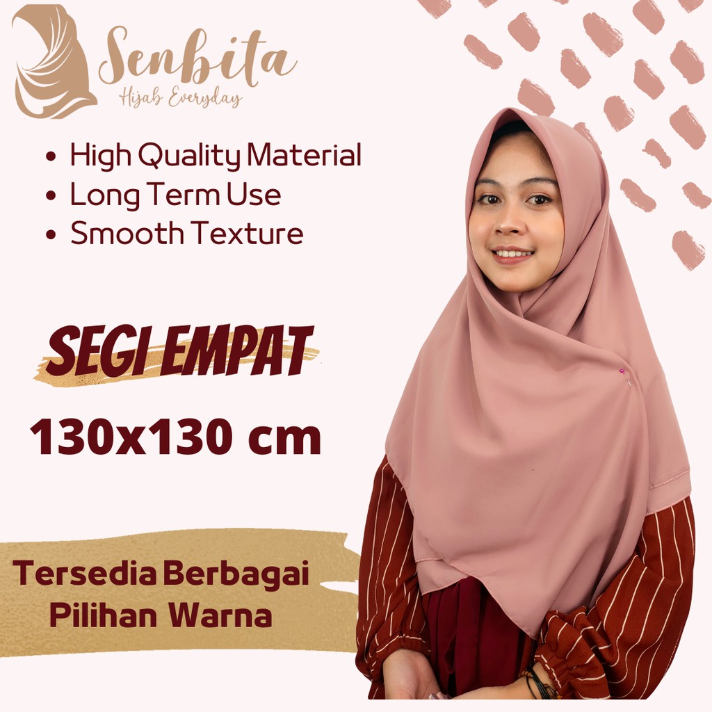 Senbita Hijab 130x130 Bahan Wolfis Premium Jilbab Square Woolpeach Kerudung Segi Empat Syar'i-2