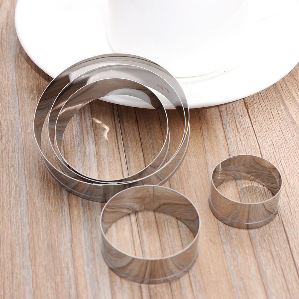 Populer 5pcs Lingkaran Bulat DIY Slicer Mousse Ring Biskuit Set Cookies Cutter