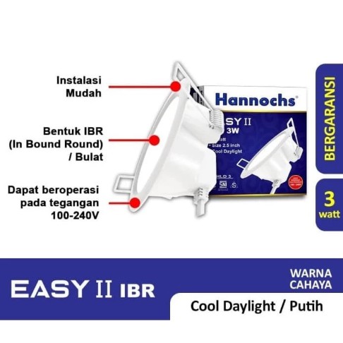 Lampu Downlight LED Hannochs Easy II IBR 3 Watt Ceiling Lamp - Putih