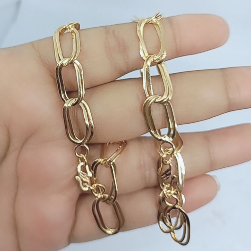 gelang tangan wanita perak asli lapis emas/gelang tangan rantai oval doble/gelang tangan asli silver 925 - perhiasan gelang tangan wanita perak 925 asli