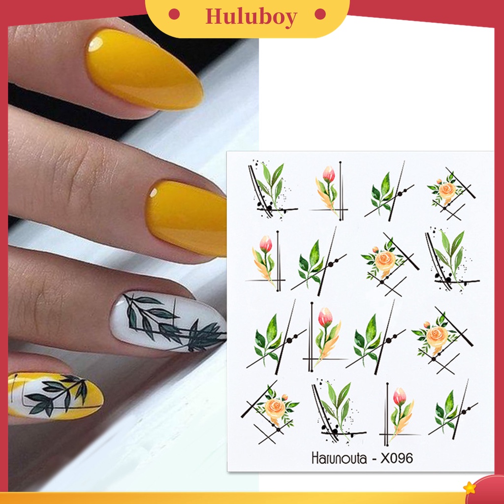 Huluboy Huluboy♡ Stiker Kuku 3D Motif Daun Bunga Hati Untuk Wanita