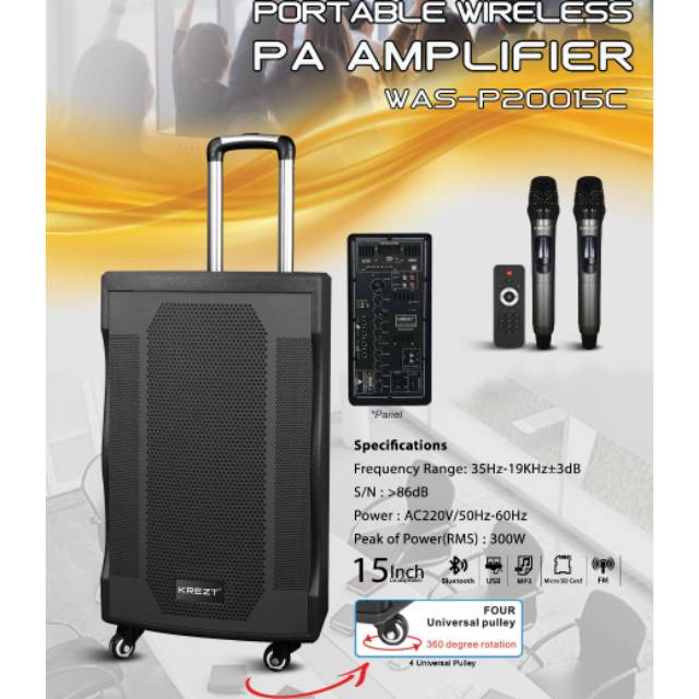 Speaker portable Meeting wireless KREZT WAS P20015C ( 15 INCH )