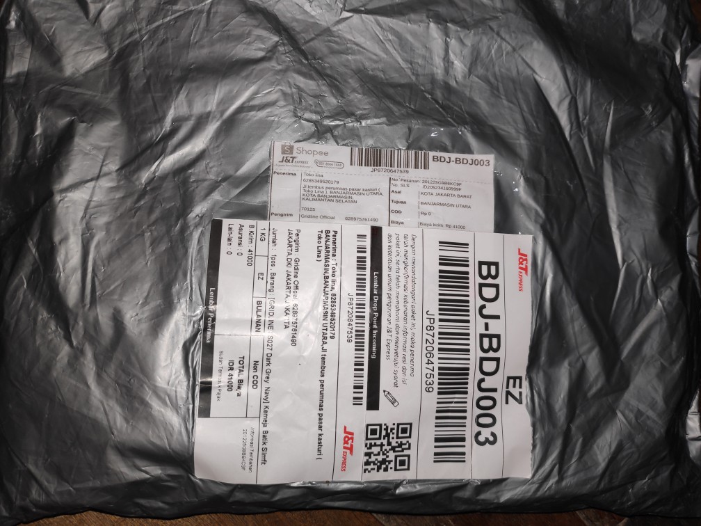 [gridline - Ls031 Navy Blue & Black Green] Kemeja Batik Slimfit Pria Katun Lengan Panjang