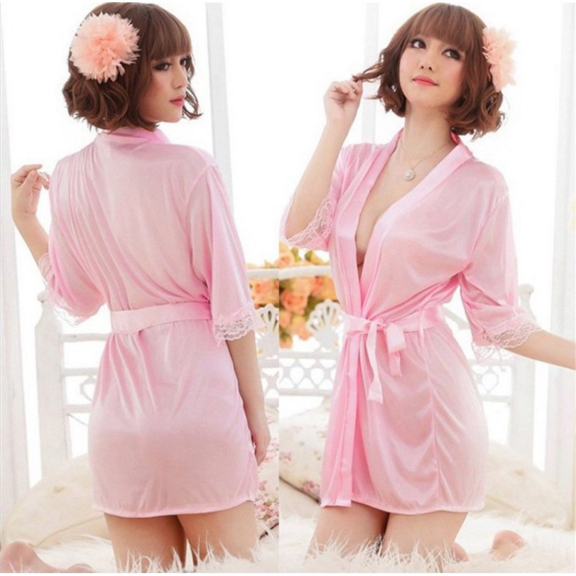 GO!BT004 BAJU TIDUR WANITA KIMONO BAHAN LEMBUT SATIN SEXY LINGERIE SET G-STRING COD