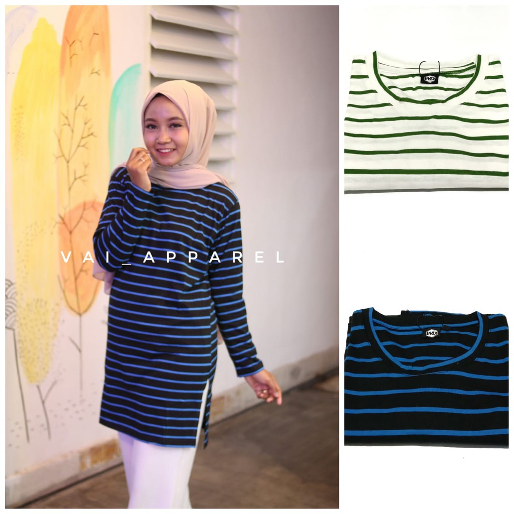  Kaos  Tunik  Katun Motif Garis  TEBAL NYAMAN Shopee 